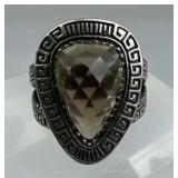 925 Silver Lg Teardrop Smoky Quartz Greek Ring