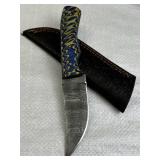 Damascus Steel Fixed Blade Knife w/ Sheath