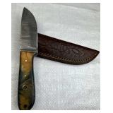 Damascus Steel Fixed Blade Knife w/ Sheath