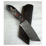 Damascus Steel Fixed Blade Knife w/ Sheath