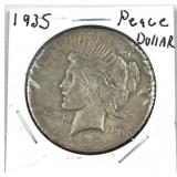 1935 Peace Silver Dollar, US 90%, $1 Coin