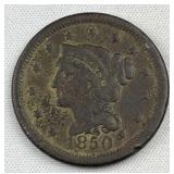 1850 US Braided Hair Large Cent, 1c Coin