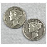 1941-S & 1942-S Mercury Silver Dimes, US 90%