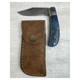 Damascus Steel Folding Blade Knife w/ Sheath