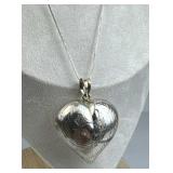 925 Silver Large Etched Puffy Heart Pendant Neckla