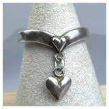 925 Silver Dangle Heart V Heart Band Ring