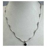 925 Silver Taxco Black Onyx Scallop Link Necklace