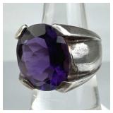 925 Silver Large Deep Purple Gemmy Amethyst Band R