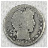 1902 Barber Silver Half Dollar, US 90% Coin
