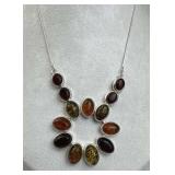 925 Silver Vintage Mixed Baltic Amber Oval Stone N