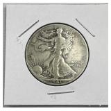 1941-D Walking Liberty Silver Half Dollar, US 90%