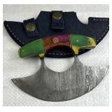 Damascus Steel Inuit-Style Ulu Knife w/ Sheath