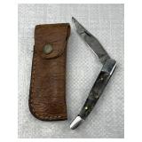 Damascus Steel Folding Blade Knife w/ Sheath