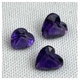 3 Heart Shaped Amethyst Gems