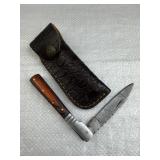 Damascus Steel Folding Blade Knife w/ Sheath