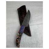 Damascus Steel Fixed Blade Knife w/ Sheath