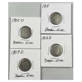 (4) 1905 to 1912 Barber Silver Dimes, US 90%