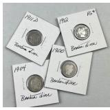 (4) 1900 to 1912 Barber Silver Dimes w/ VG, 90%