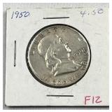 1950 Franklin Silver Half Dollar, US 90%