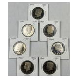 (7) 1980s Proof JFK Half Dollar Coins, US 50c