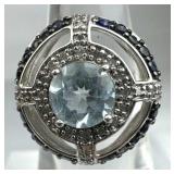 925 Silver Vtg Ross Simons Blue Topaz Sapphire Dia
