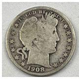 1908-O Barber Silver Half Dollar, US 90%