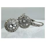 925 Silver Round-Cut Halo Zirconia Leverback Earri