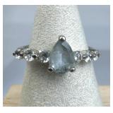 925 Silver Pear-Cut Aquamarine Zirconia Ring
