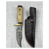 Damascus Steel Fixed Blade Knife w/ Sheath