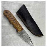 Damascus Steel Fixed Blade Knife w/ Sheath
