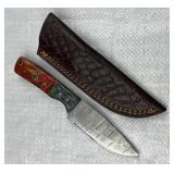Damascus Steel Fixed Blade Knife w/ Sheath
