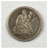 1888 Seated Liberty Silver Dime, US 10c 90%