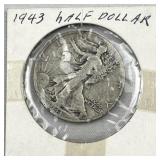 1943 Walking Liberty Silver Half Dollar, US 90%