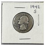 1942-S Washington Silver Quarter, US 90% Coin