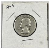 1945 Washington Silver Quarter, US 90% Coin