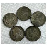 (5) 1942-45 WWII Era Silver War Nickels, 35%