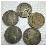 (5) 1942-45 WWII Era Silver War Nickels, 35%