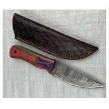 Damascus Steel Fixed Blade Knife w/ Sheath