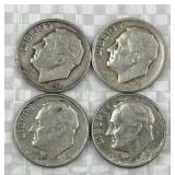 (4) 1946-64 Silver Era Roosevelt Dimes, US 90%