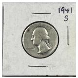1941-S Washington Silver Quarter, US 90% Coin