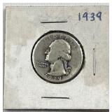 1939 Washington Silver Quarter, US 90% Coin