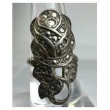 925 Silver Vintage Marcasite Rose Flower Ring
