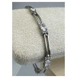 925 Silver Quartz Crystals Open Bar Link Bracelet