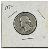 1936 Washington Silver Quarter, US 90% Coin