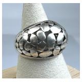 925 Silver Vintage Pebble Openwork Domed Ring