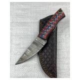 Damascus Steel Fixed Blade Knife w/ Sheath