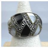 925 Silver Dome MOP & Black Onyx Inlay, Marcasite