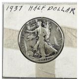 1937 Walking Liberty Silver Half Dollar, US 90%