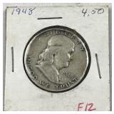 1948 Franklin Silver Half Dollar, US 90%