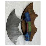 Damascus Steel Ulu Skinner Blade Knife w/ Sheath